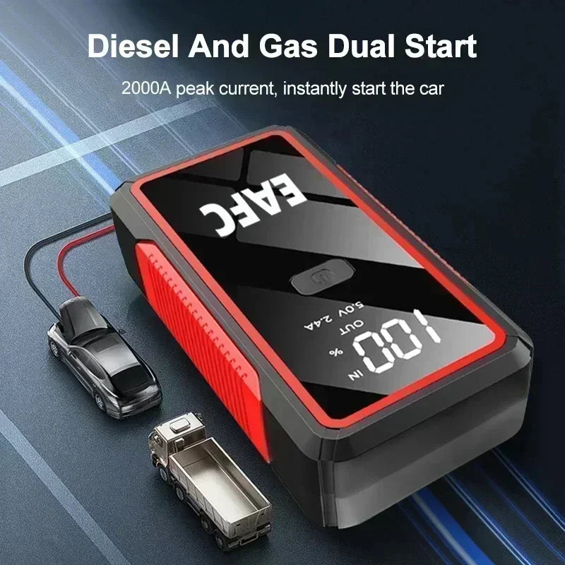 New 2000A/1200A Portable Car Jump Starter Power Bank Car Booster Charger 12V Starting Device Petrol Diesel Car Emergency Booster