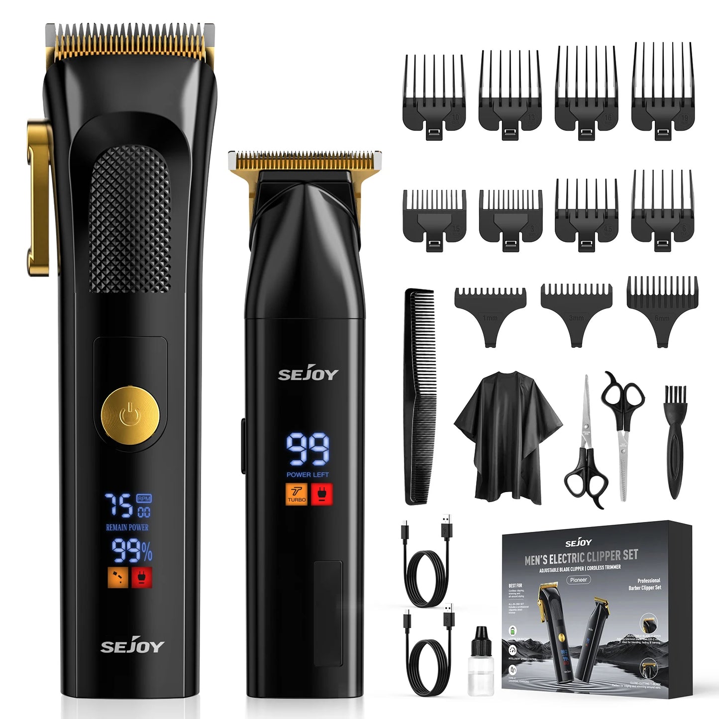 Sejoy Professional Combo Kits Hair Clipper Electric Hair Trimmer Set For Men Rechargeable Cordless Haircut Machine for Barber