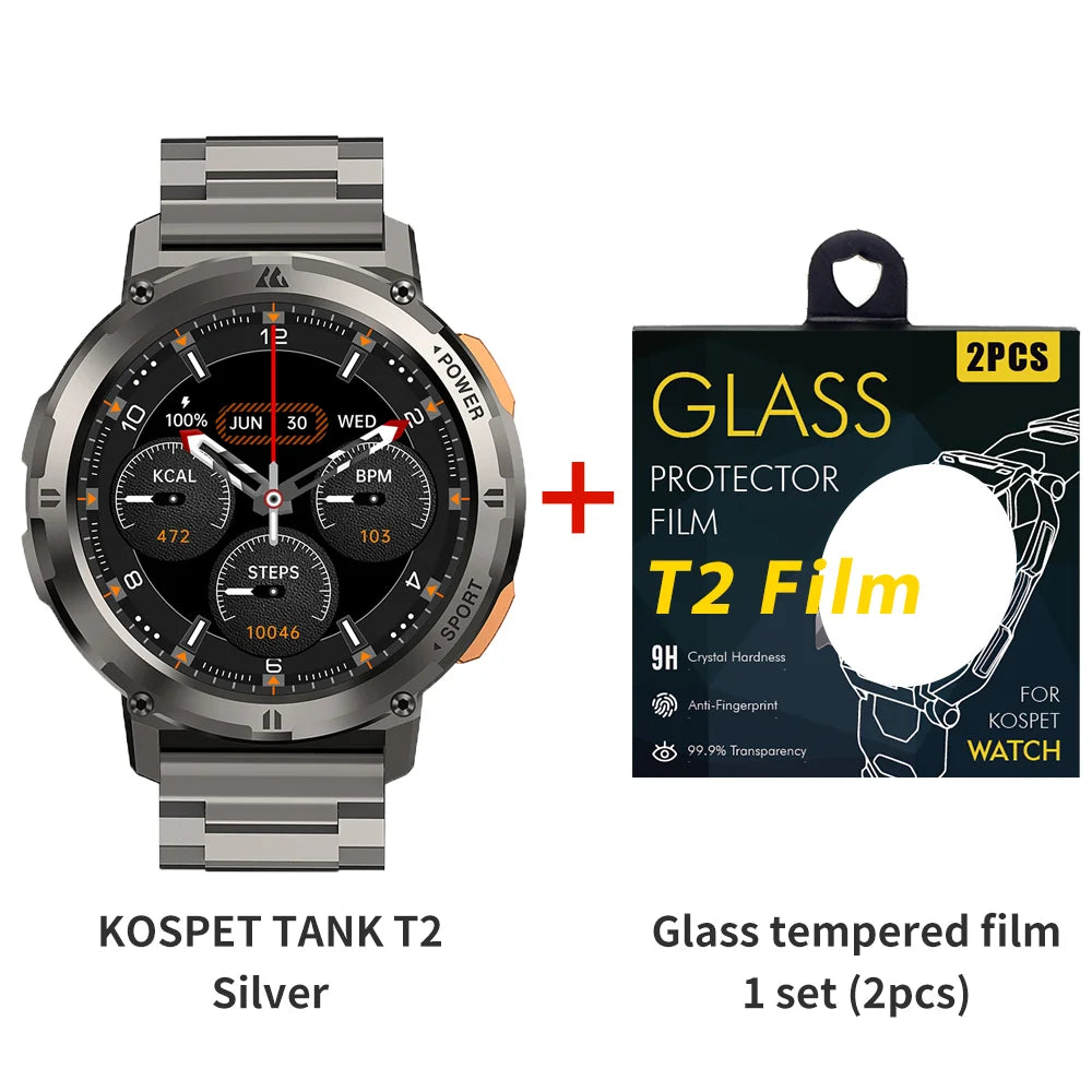 2024 Original KOSPET TANK T2 Smart Watch For Men Smartwatch AI Voice Bluetooth Call Waterproof Digital Electronic Smartwatch