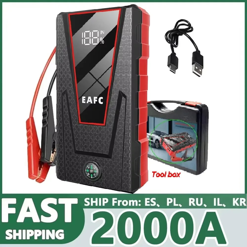 New 2000A/1200A Portable Car Jump Starter Power Bank Car Booster Charger 12V Starting Device Petrol Diesel Car Emergency Booster