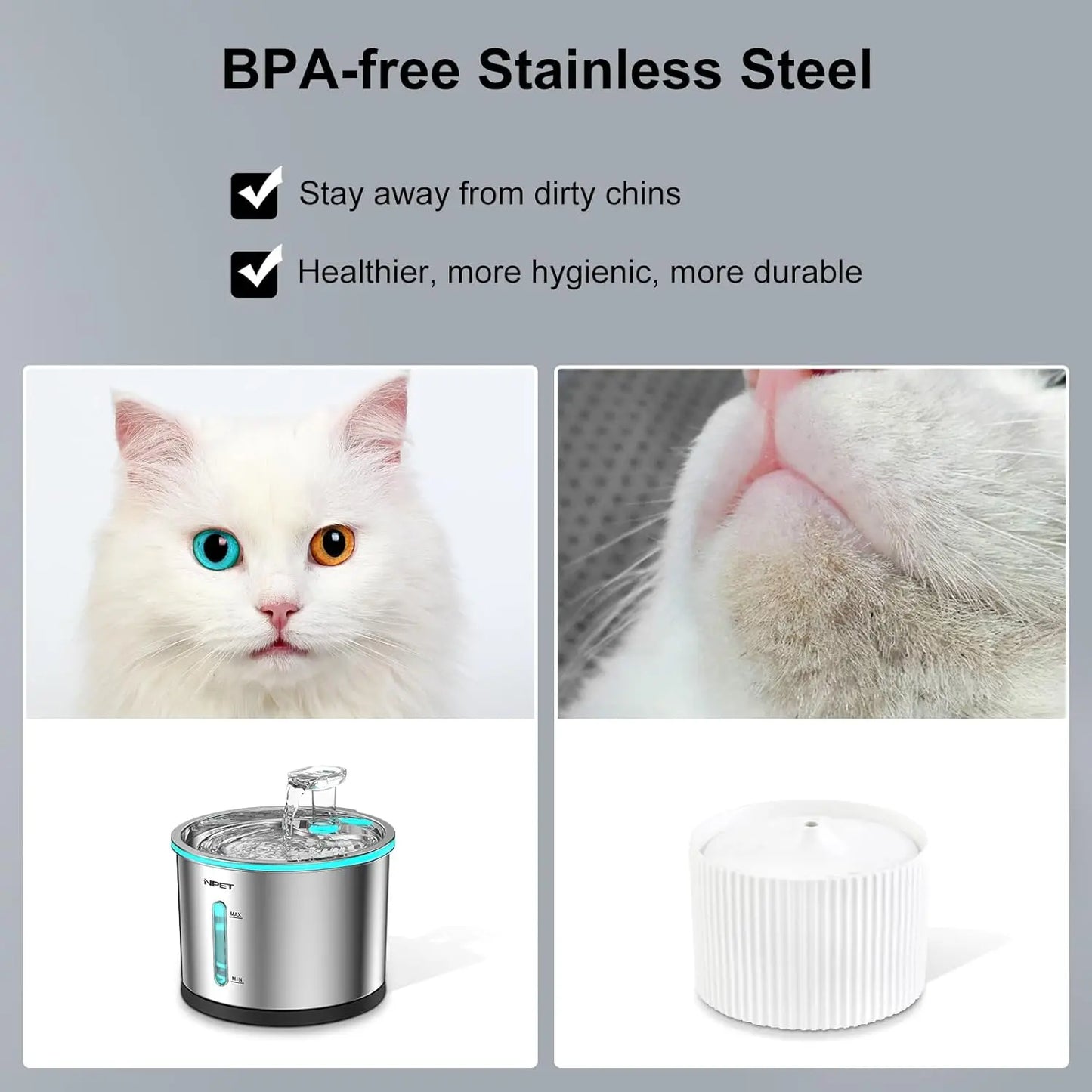 NPET Cat Water Fountain Stainless Steel,