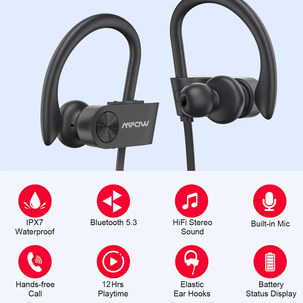 Waterproof Bluetooth Earbuds 12 Hours Playtime Noise Canceling Mic for iPhone