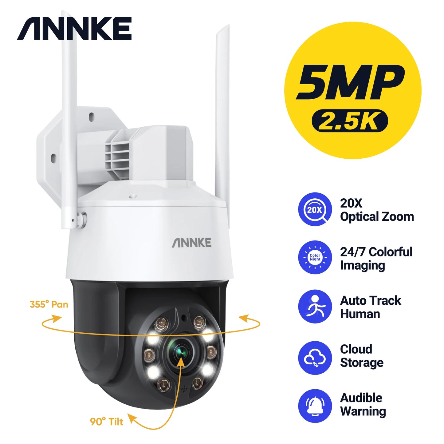 Annke 5MP PTZ Wifi IP Camera H.265 Outdoor AI Human Auto Tracking 20X Zoom IP Camera Two Way Audio  Security Protection